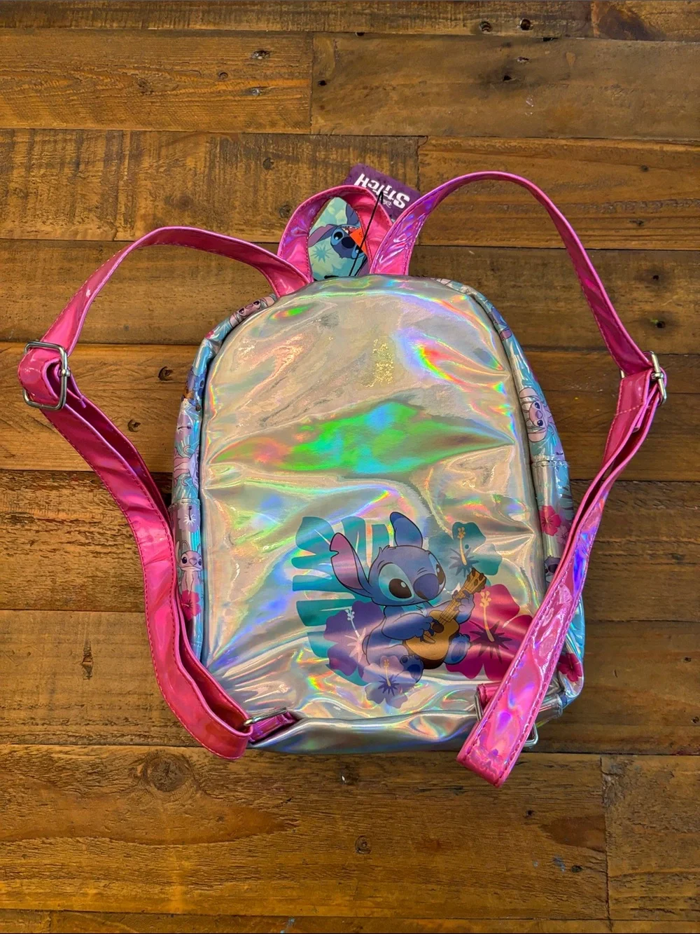 Disney Pink Holographic Stitch Sequin Kids Backpack